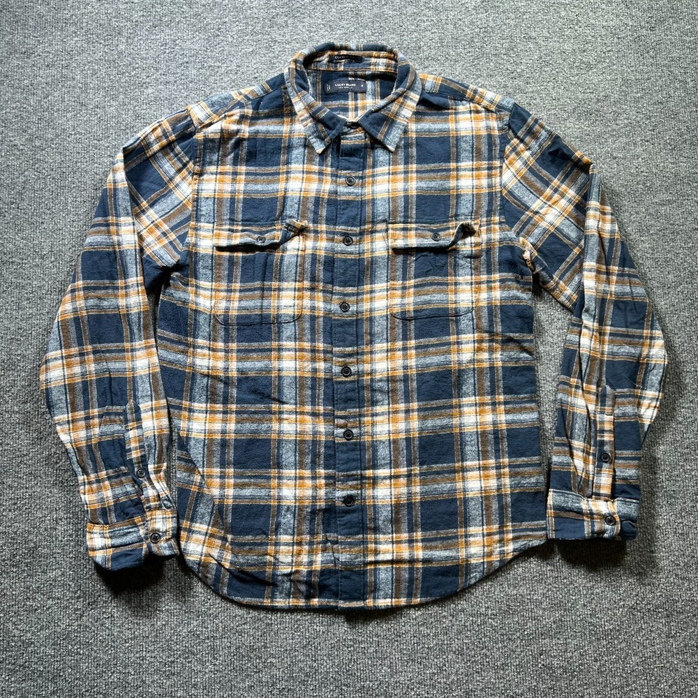 Lucky Brand Flannel Shirt Mens Medium Multicolor Plaid Classic Fit Button Front